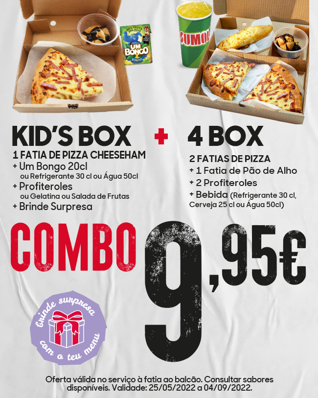 COMBO 9,95€ - KID´S BOX+ 4 BOX. Pizza Hut Portugal